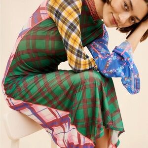 Anthropologie Multicolor Plaid and Floral Long Sleeve Dress - CeliaB Ixora Midi